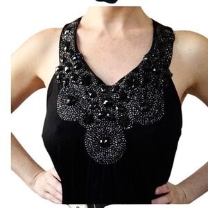 MOA MOA Black Maxi Dress Embellished Beaded Neckline Sz S Whimsygoth Chic Party‎
